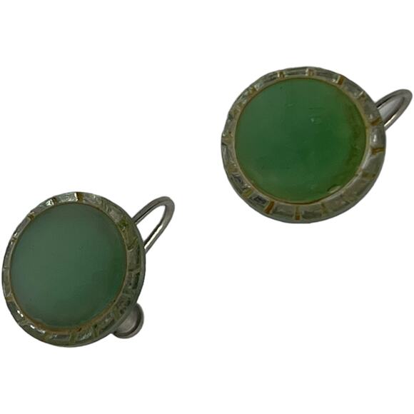 Vintage 1960s Mint Green Round Screw Back Earrings Art Deco Mid Century Mod - Picture 8 of 8